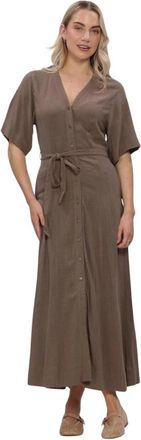 Selected Slfviva Regular Linnenmix Jurk - Dames - Shirt Kleedjes - Bruin - S - Linnen - Kleedjes