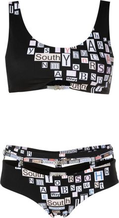 Amir Slama text-print strappy bikini - women - Polyamide/Elastane - GG - Black