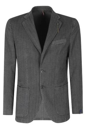 Santaniello Textured Gray Single-Breasted Jacket With Jeweled Details