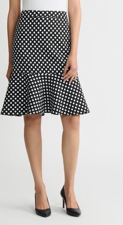Kasper Flounce Hem Skirt in Black/Lily White at Nordstrom, Size 10P