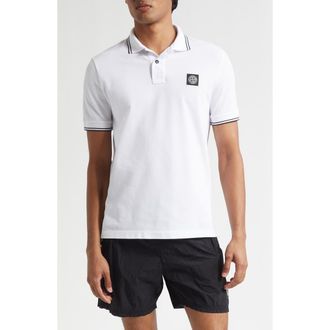 Stone Island Tipped Stretch Cotton Polo in V1001 White at Nordstrom, Size X-Large