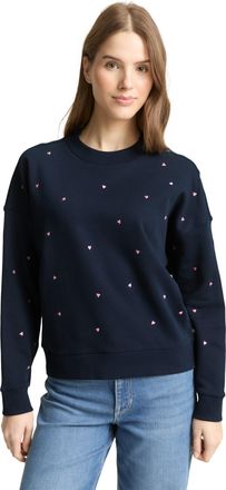 Tom Tailor Denim Sweatshirt TOM TAILOR DENIM, Damen, Gr. XXL, navy pink heart embroidery, Sweatware, Obermaterial: 100% Baumwolle, bedruckt, loose fit normal, Rundhals