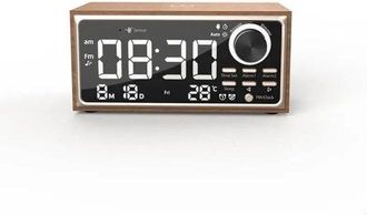 No Brand Radio Despertador Doble Estilo Retro Vintage - Fm - Carga Inal&aacute;mbrica R&aacute;pida De 15 W - Pantalla Led - Control De Brillo - Atenuaci&oacute;n Autom&aacute;tica - Relo
