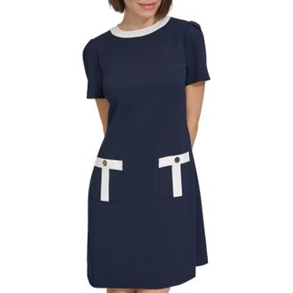 Tommy Hilfiger Pocket Trim Shift Dress In Sky Captain Ivory