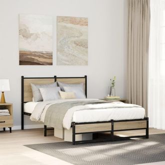 Berkfield Home Metal Bed Frame without Mattress Sonoma Oak 120x190 cm Small Double in Brown