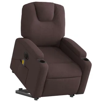 vidaXL Poltrona Alzapersona Massaggio Elettrica Marrone Scuro Tessuto - Vidaxl