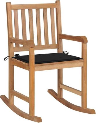 vidaXL Vidaxl - Silla Mecedora De Madera Maciza De Teca Con Coj&iacute;n Negro