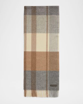 Ermenegildo Zegna Men & apos;s Oasi Cashmere Madras Check Scarf with Leather Brand Mark