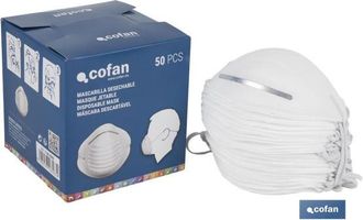 cofan Cofan - Mascarillas Higi&eacute;nicas En Polipropileno, Contra El Polvo Y Part&iacute;culas No T&oacute;xicas, 50 Unidades 11000060