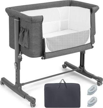Costway Costway - Cuna Infantil, 3 En 1 Cuna De Viaje Con Altura Ajustable En 5 Niveles, Inclinaci&oacute;n De 10&deg;, C&oacute;modo Colch&oacute;n, Red Transpirable, Bolsa Lateral Y
