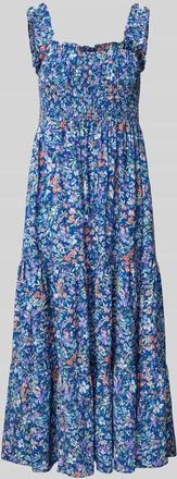 Apricot Midikleid mit Smok-Details und Volantsaum in Blau, Gr&ouml;&szlig;e XXL