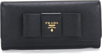 Prada Black Leather Long Wallet (Bi-Fold) (Pre-Owned)