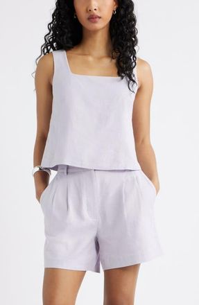 Open Edit Square Neck Sleeveless Linen Blend Top in Purple Evening at Nordstrom, Size Xx-Small