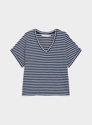 Contemporaine Womens Striped pure cotton cap-sleeve T-shirt