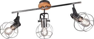 Trio Plafoniera Spot Bar Faretto Gabbia Vintage Faretto A Soffitto A 4 Fiamme Con Teste Orientabili Plafoniera, Metallo Legno Argento Antico, 83x17x28cm