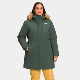 The North Face Arctic Parka Jacket Womens Green Faux Fur Full Zip APP3052