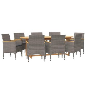 Les Tendances Juego De Comedor De Jard&iacute;n 9 Piezas Con Cojines Gris Vidaxl