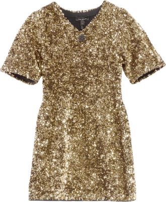 Marc Jacobs Gouden Sequin V-Hals Gebreide Jurk - Dames - Feestkleedjes - Geel - L - Leer - Kleedjes