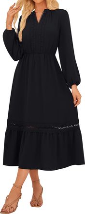 Grace Karin Womens Casual V-Neck Wrap Dress Long Lantern Sleeves Party and Club Midi Dress with Pockets Black XL