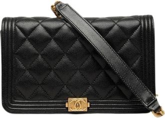 Chanel Pre-owned Boy Caviar Chain Wallet - Dames - Vintage Schoudertas - Zwart - ONE Size - Leer - Vintage