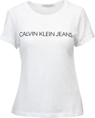Calvin Klein Jeans Wit Logo Print Korte Mouw Tee - Dames - T-shirts - Wit - L - Katoen - Tops