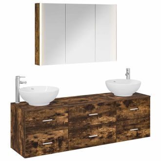 vidaXL Juego De Muebles De Ba&ntilde;o 4 Pcs Roble Ahumado Vidaxl