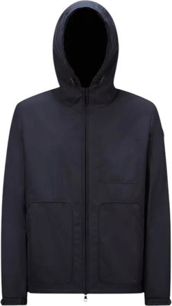 Moncler Navy Hooded Jacket voor milde omstandigheden - Heren - Zomerjassen - Blauw - 2XL - Polyester - Jassen