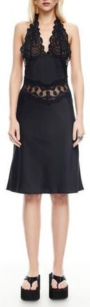 Lioness Solana Lace Inset Halter Dress in Onyx at Nordstrom Rack, Size X-Small