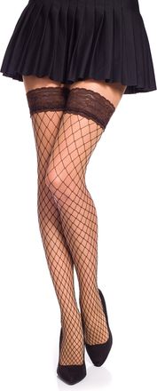 Romartex Large Mesh Fishnet Hold Up Stockings With Lace, XL, dark brown