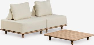 Sklum Sklum - Conjunto De Sal&oacute;n Con Sof&aacute; Modular De 2 Piezas Y Mesa De Centro 95x95 Cm En Acacia Portet