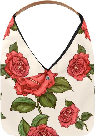 Generic Rose with Leaf Reusable Lightweight Grocery Bags - Foldable Into Compact Pouch, Washable & Sturdy, Multipurpose for Shopping and Travel