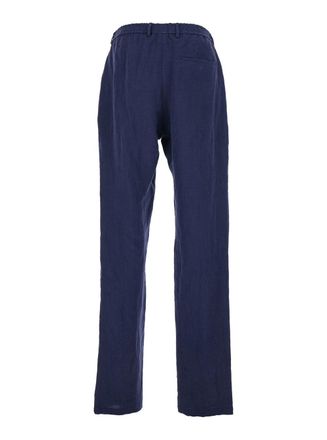 Emporio Armani Linen Straight-Leg Trousers - Blue
