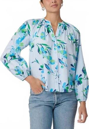 Shoshanna Mira Long Sleeve Top In French Blue Multi
