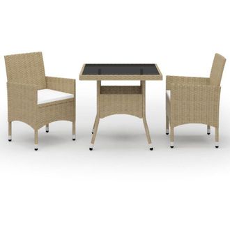Les Tendances Les Tendances - Muebles De Comedor Muebles De Jard&iacute;n 3 Piezas Beige Tejido De Resina Y Vidrio 020014748