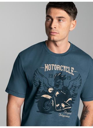 Trigema T-Shirt TRIGEMA TRIGEMA T-Shirt mit grossem Motorrad-Printmotiv, Herren, Gr. M, blau (jeans, melange), 100% Baumwolle, Basic, Shirts T-Shirt