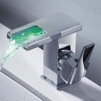 OEM Grifo De Cascada Con Iluminaci&oacute;n Led De Alta Calidad Para Lavabos De Agua Fr&iacute;a Y Caliente, Color Plata - Crezuo