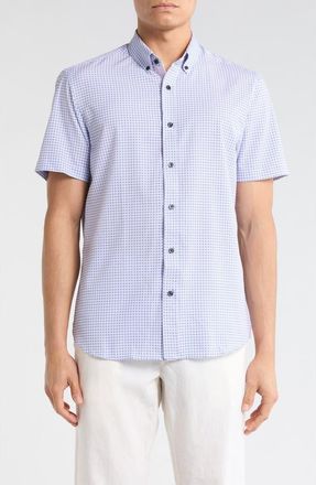ConStruct Slim Fit Geometric Print Short Sleeve Button-Down Shirt in Pink at Nordstrom Rack, Size Xx-Large