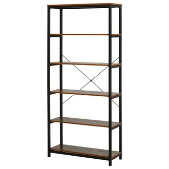 HOMCOM Librer&iacute;a Vertical De Estilo Industrial Vintage, Estanter&iacute;a Que Ahorra Espacio Con 6 Baldas En Madera Negra Y Metal, 80x30x180cm