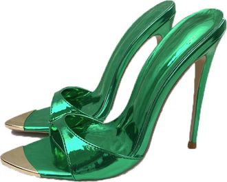 Generic Green,6.5 UK,Pointed Open Toe Heels for Womens Summer Slip on Mules Stiletto Heeled Sandals Backless Pumps Wedding Prom Dress Casual Shoes
