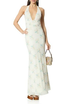 AFRM Anja Floral Print Halter Maxi Dress in Antique Peony at Nordstrom, Size X-Small