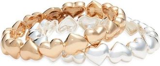 Open Edit Set of 2 Puffy Heart Stretch Bracelets in Gold- Silver at Nordstrom