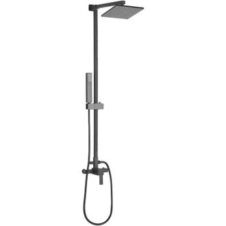 Beliani Conjunto De Grifo Mezclador Moderno Ducha De Lluvia De Lat&oacute;n Negro Mate Montado En La Pared Tagbo