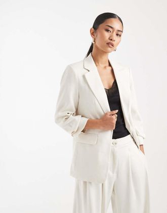 Vero Moda Blazer color betulla con maniche arricciate in coordinato-Bianco