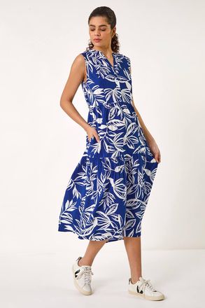 Roman Leaf Print Midi Dress