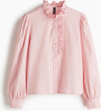 H&M Baumwollbluse mit Volantkragen - Pink