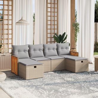 vidaXL Vidaxl - Juego De Sof&aacute;s Jard&iacute;n Con Cojines Beige Mezcla 6 Pzas Rat&aacute;n Pe