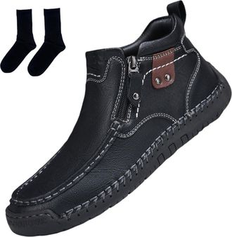 Generic Mens Handmade Outdoor Comfort Loafers, Leather Flat Slip On Wide Toe Walking Shoes, Mens Leather Non-Slip Driving Loafers (11,11.5)