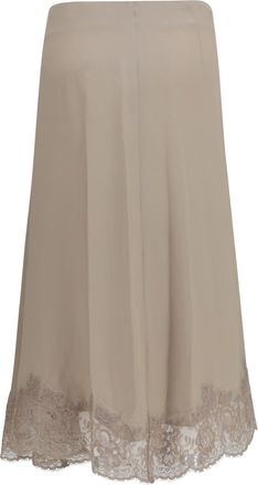 P.A.R.O.S.H. Womens Silk Blend Midi Skirt With Lace Hem Beige Acetate