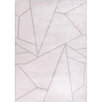 Beliani Elegante tappeto 140 x 200 cm Tessuto geometrico Soggiorno Camera da letto Per riscaldamento a pavimento Fondo antiscivolo Beige chiaro Posof
