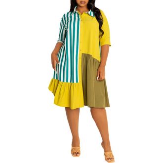 Buxom Couture Mixed Print Shirtdress in Olive Multi at Nordstrom, Size 3 X